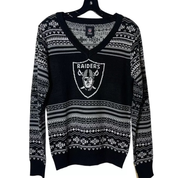 NFL Raiders Black and Gray V-Neck Sweater - Picture 1 of 4